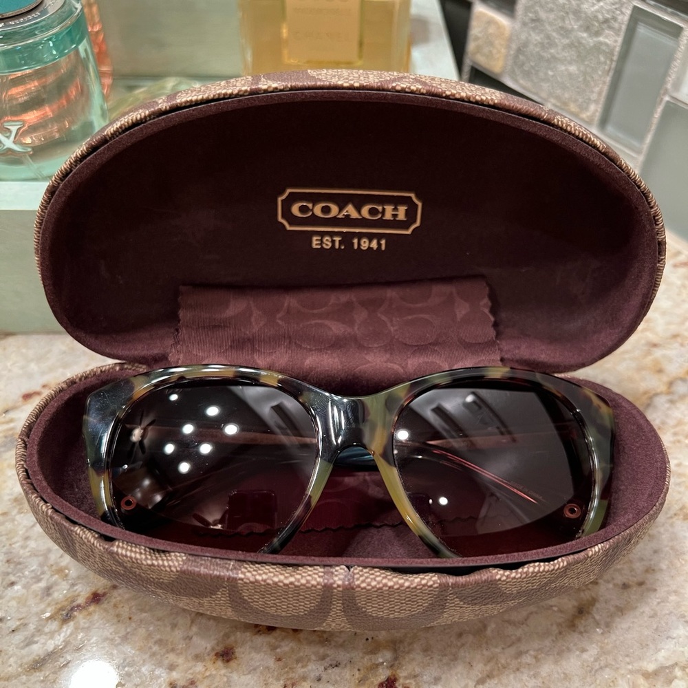 COACH Audrey dark vintage tortoise and Tiffany Blue sunglasses